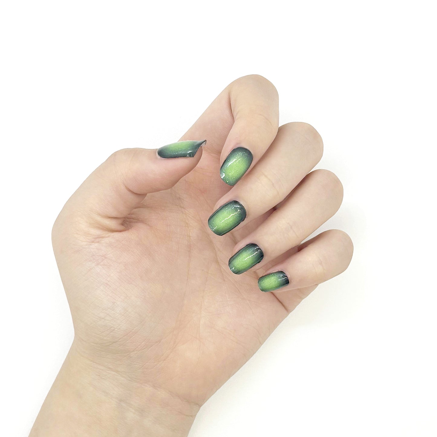 Fluorescent Green Black Hole Fine Glitter Semi-Cured Gel Nail Sticker Kit