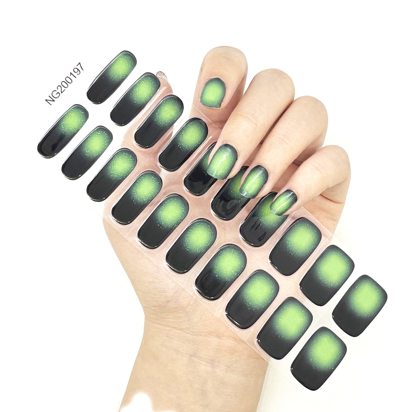 Fluorescent Green Black Hole Fine Glitter Semi-Cured Gel Nail Sticker Kit