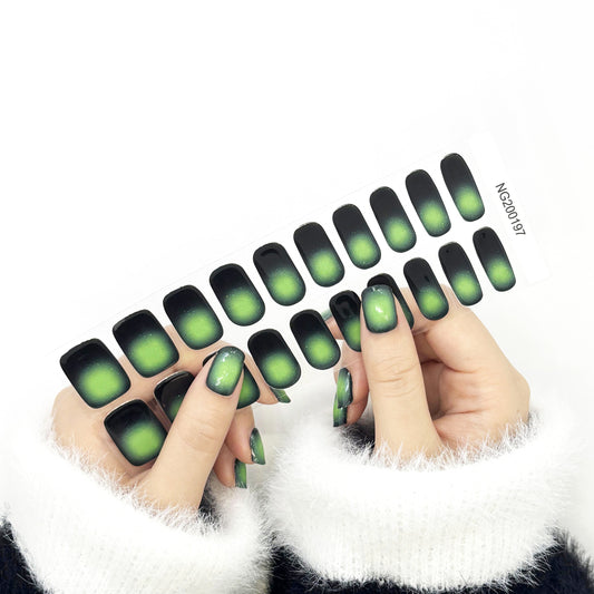 Fluorescent Green Black Hole Fine Glitter Semi-Cured Gel Nail Sticker Kit