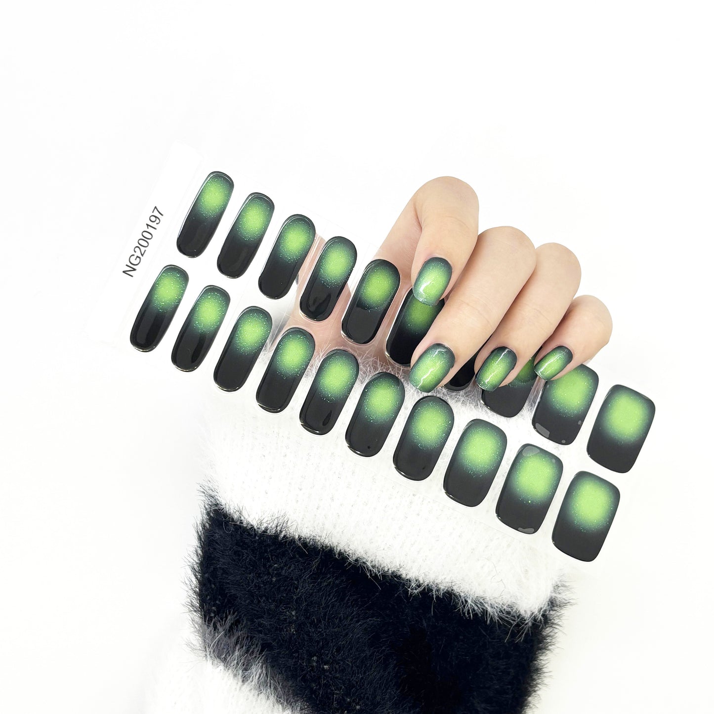 Fluorescent Green Black Hole Fine Glitter Semi-Cured Gel Nail Sticker Kit