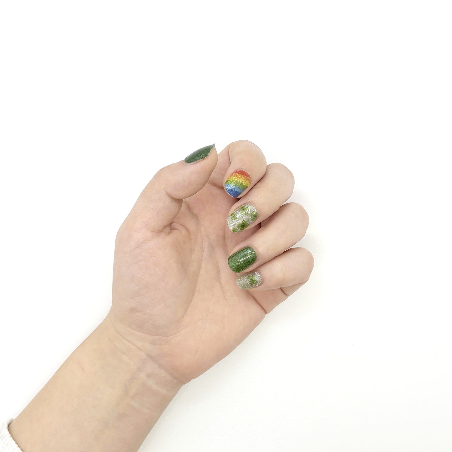 Rainbow Green Fine Glitter Semi-Cured Gel Nail Sticker Kit