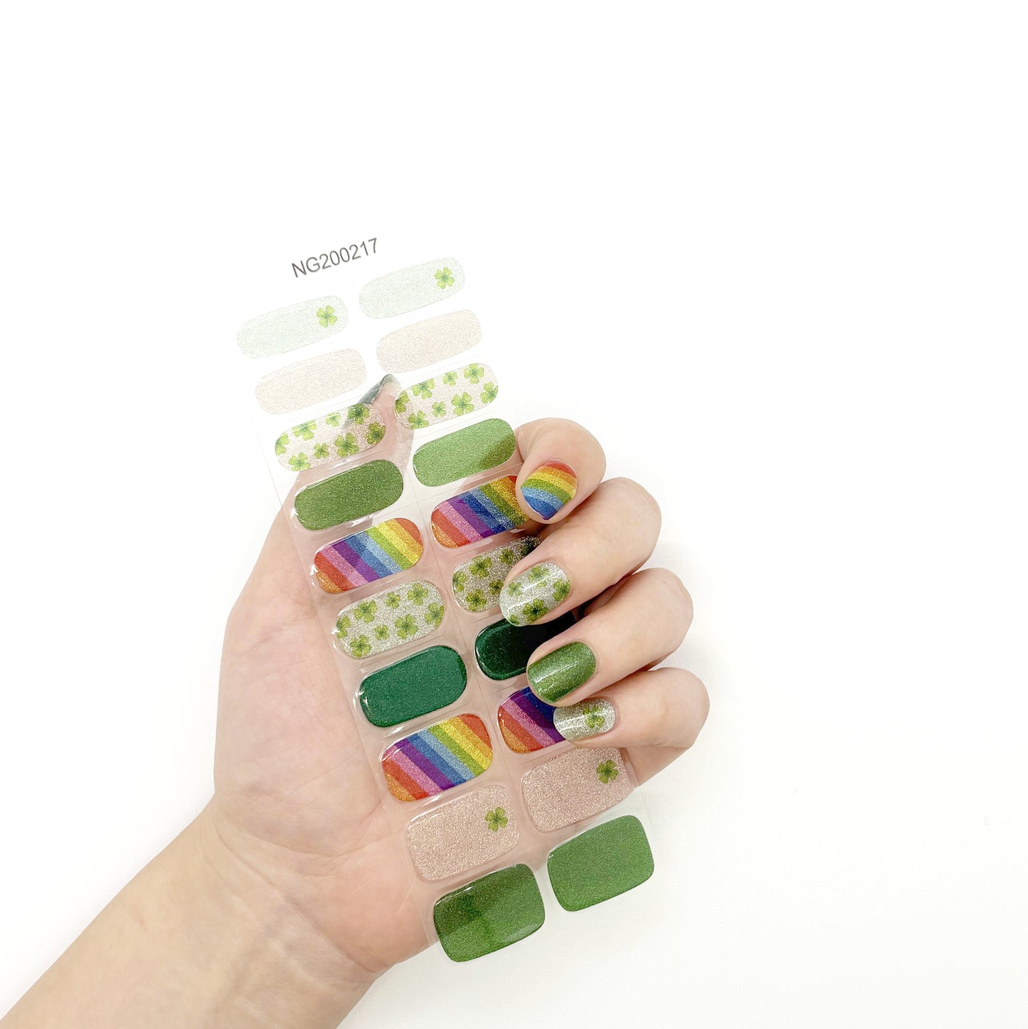 Rainbow Green Fine Glitter Semi-Cured Gel Nail Sticker Kit