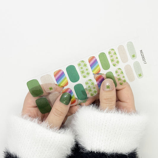 Rainbow Green Fine Glitter Semi-Cured Gel Nail Sticker Kit