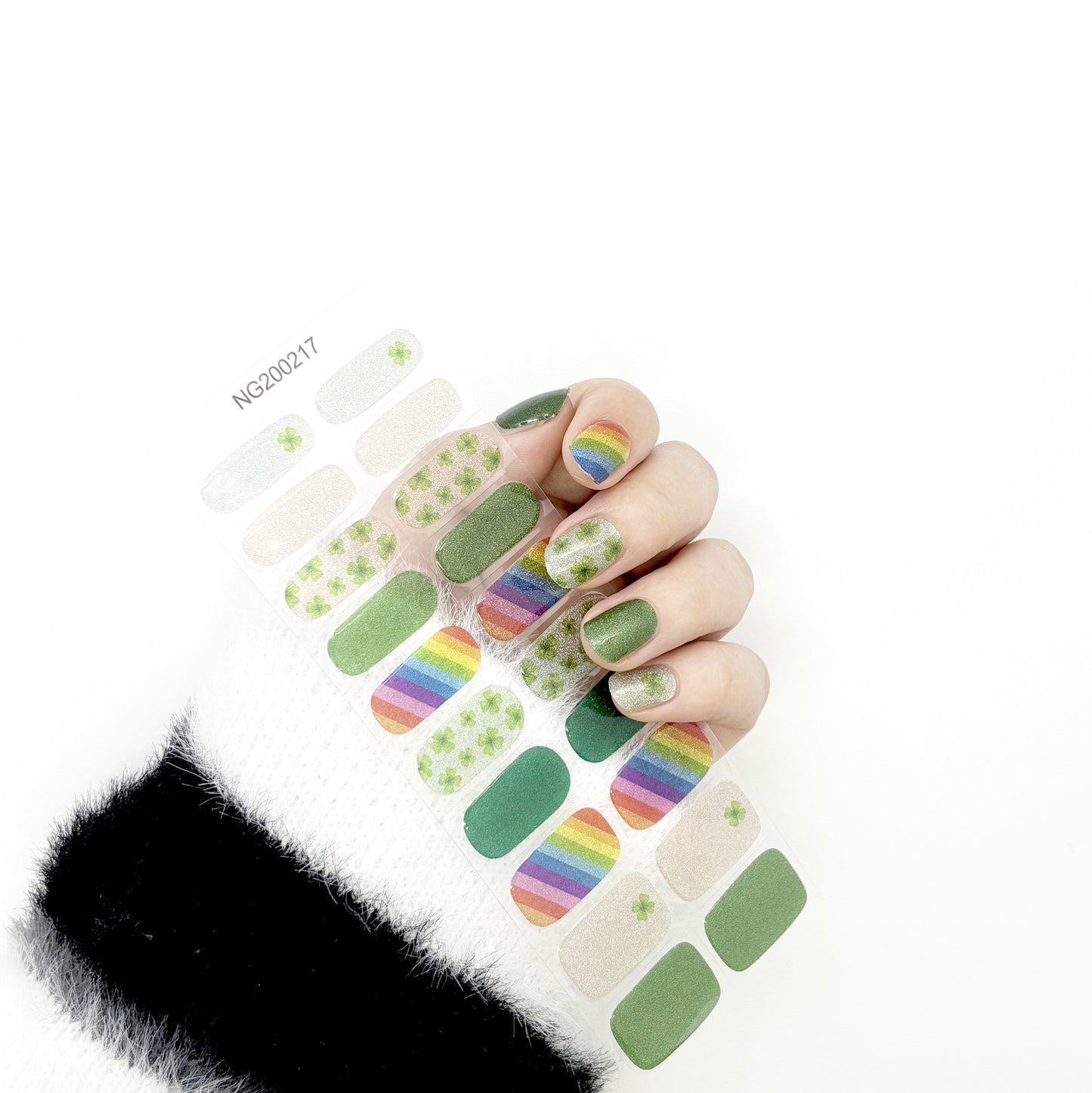 Rainbow Green Fine Glitter Semi-Cured Gel Nail Sticker Kit