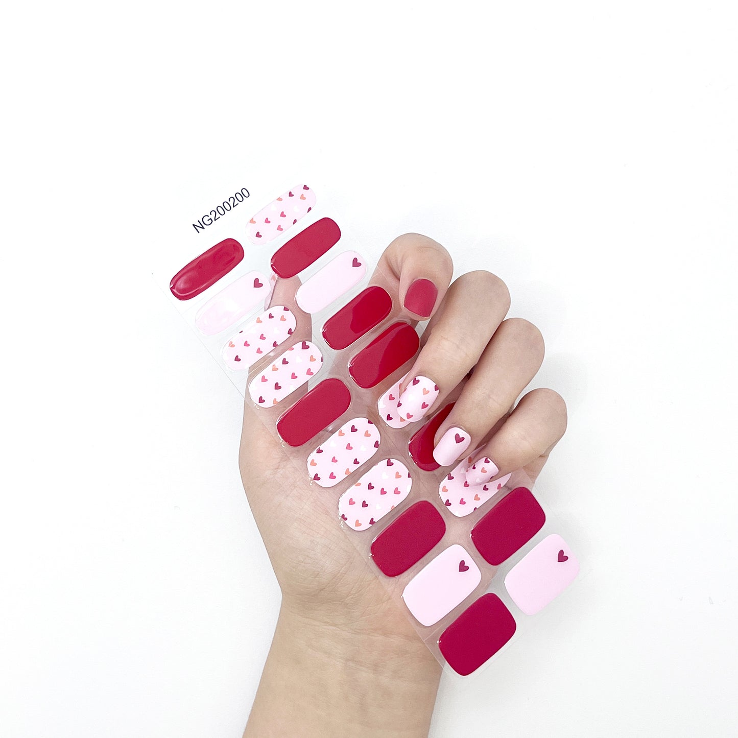 Light Red Gradient Heart Design Semi-Cured Gel Nail Sticker Kit