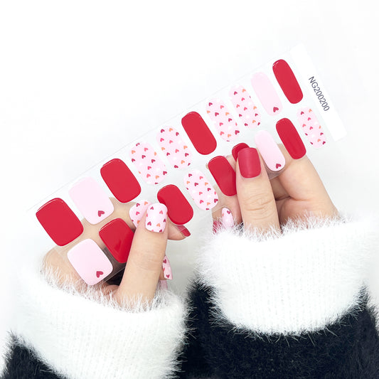 Light Red Gradient Heart Design Semi-Cured Gel Nail Sticker Kit