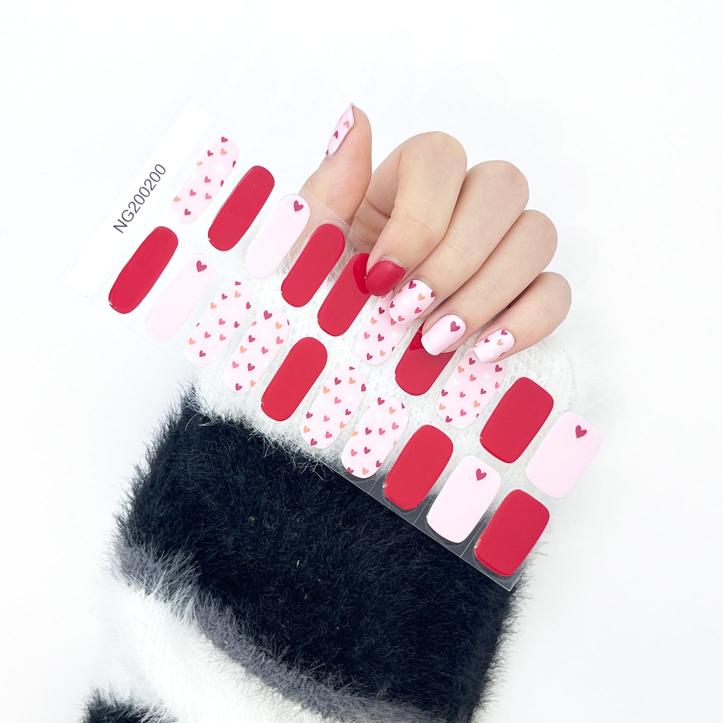 Light Red Gradient Heart Design Semi-Cured Gel Nail Sticker Kit