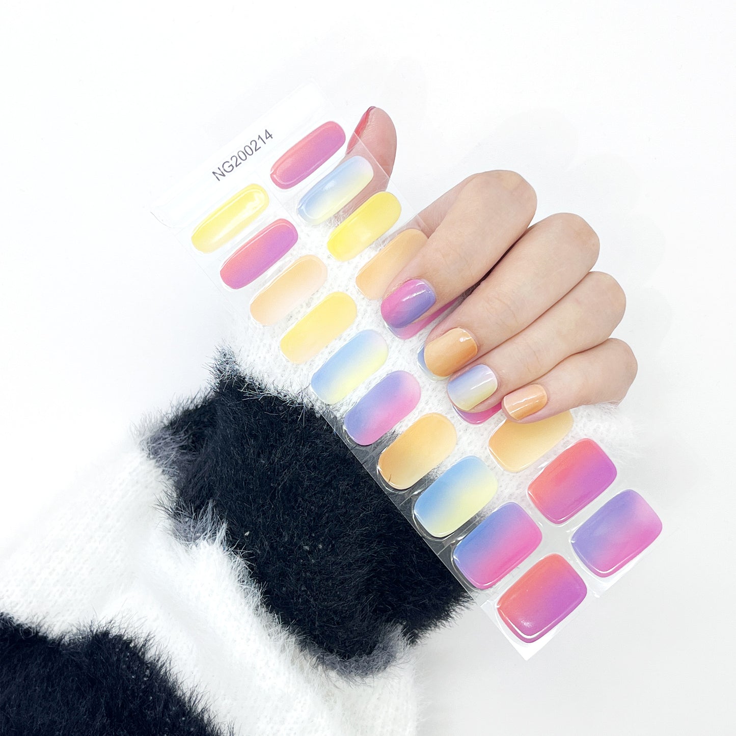 Colorful Gradient Design Semi-Cured Gel Nail Sticker Kit