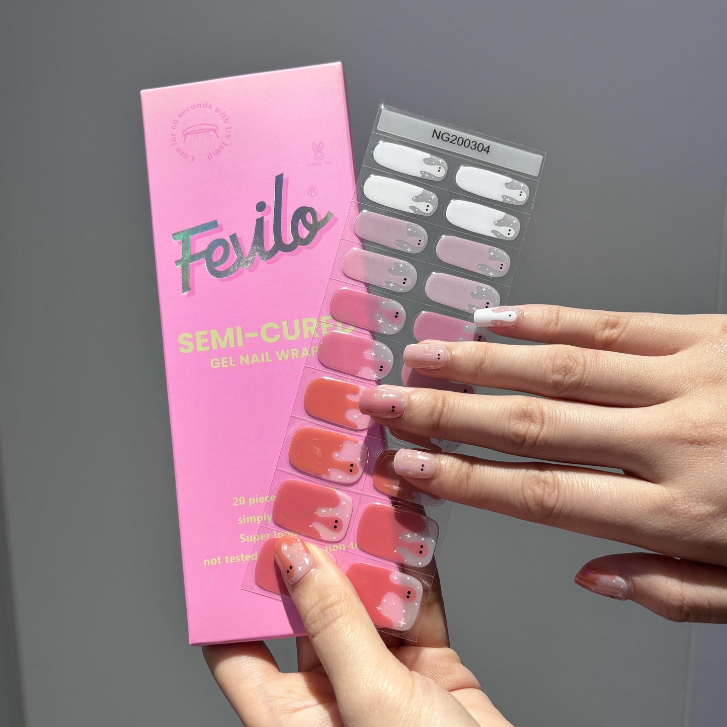 Gradient Pink Slime Semi-Hardened Gel Nail Sticker Kit