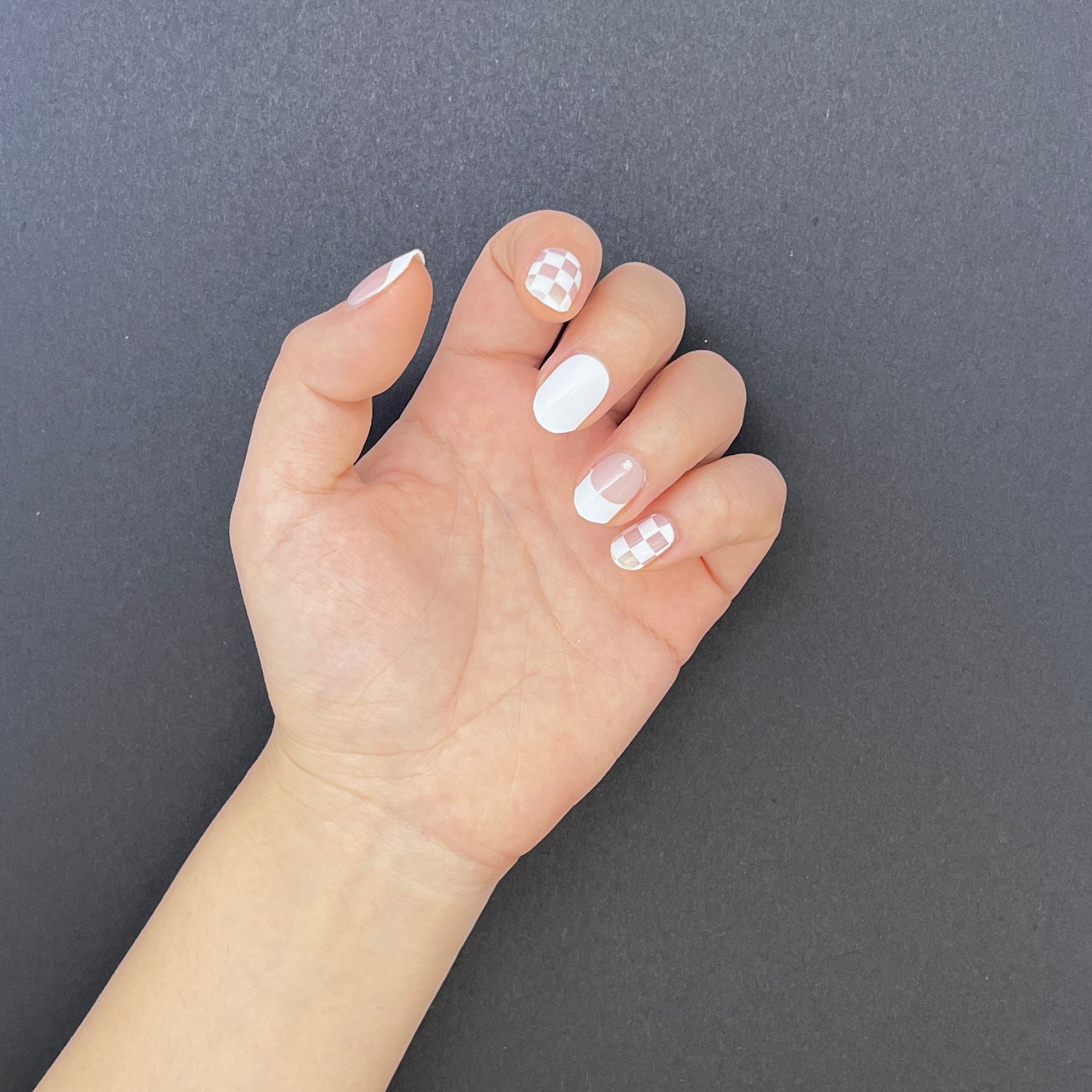 White French Checkered Semi cured Gel Nail Sticker Kit