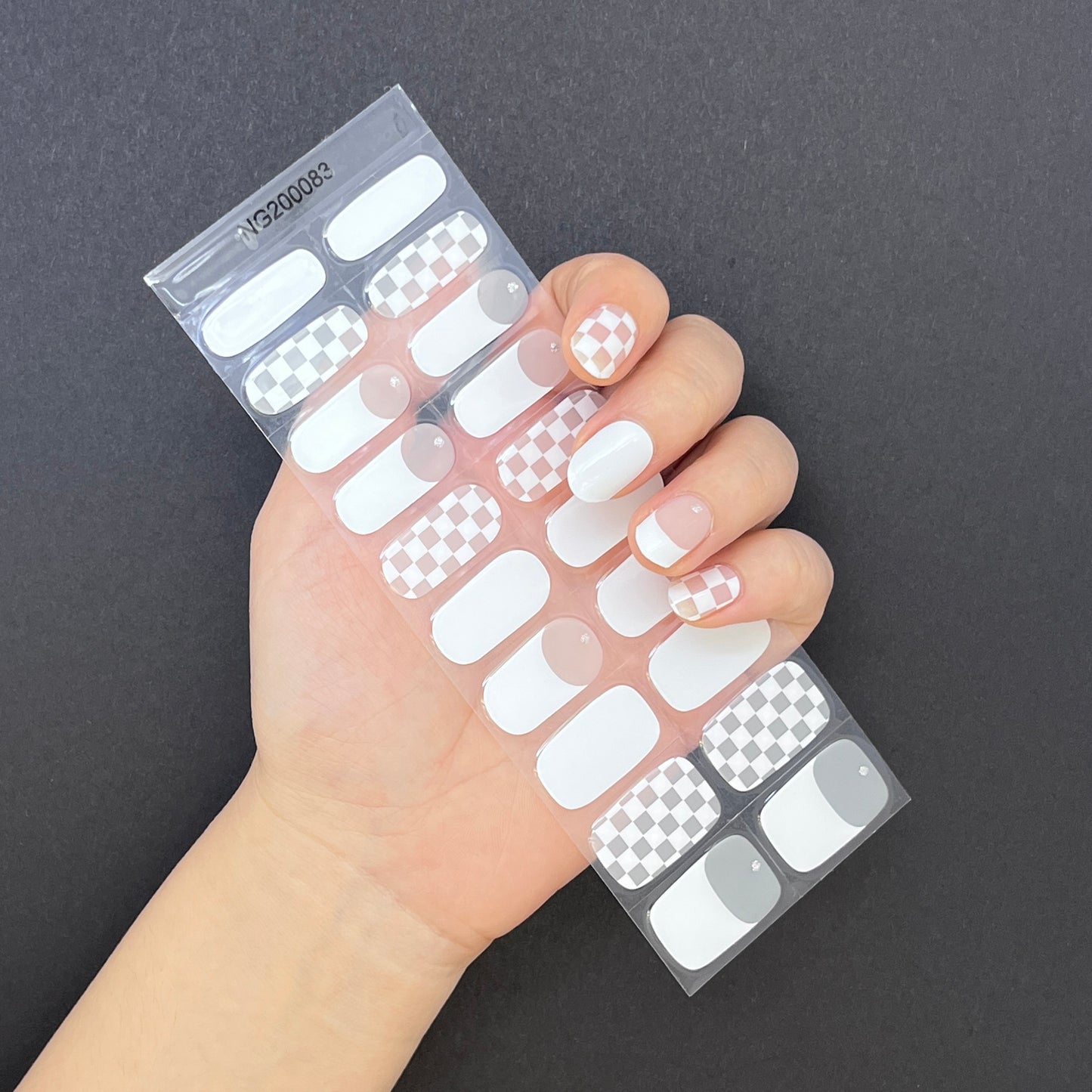 White French Checkered Semi cured Gel Nail Sticker Kit