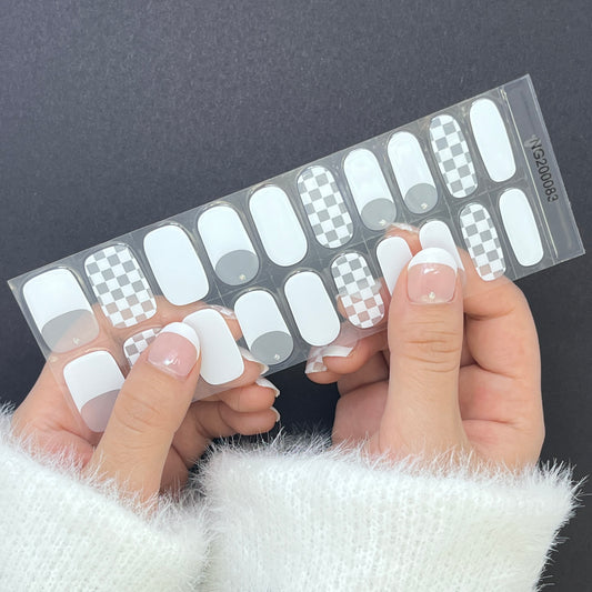 White French Checkered Semi cured Gel Nail Sticker Kit