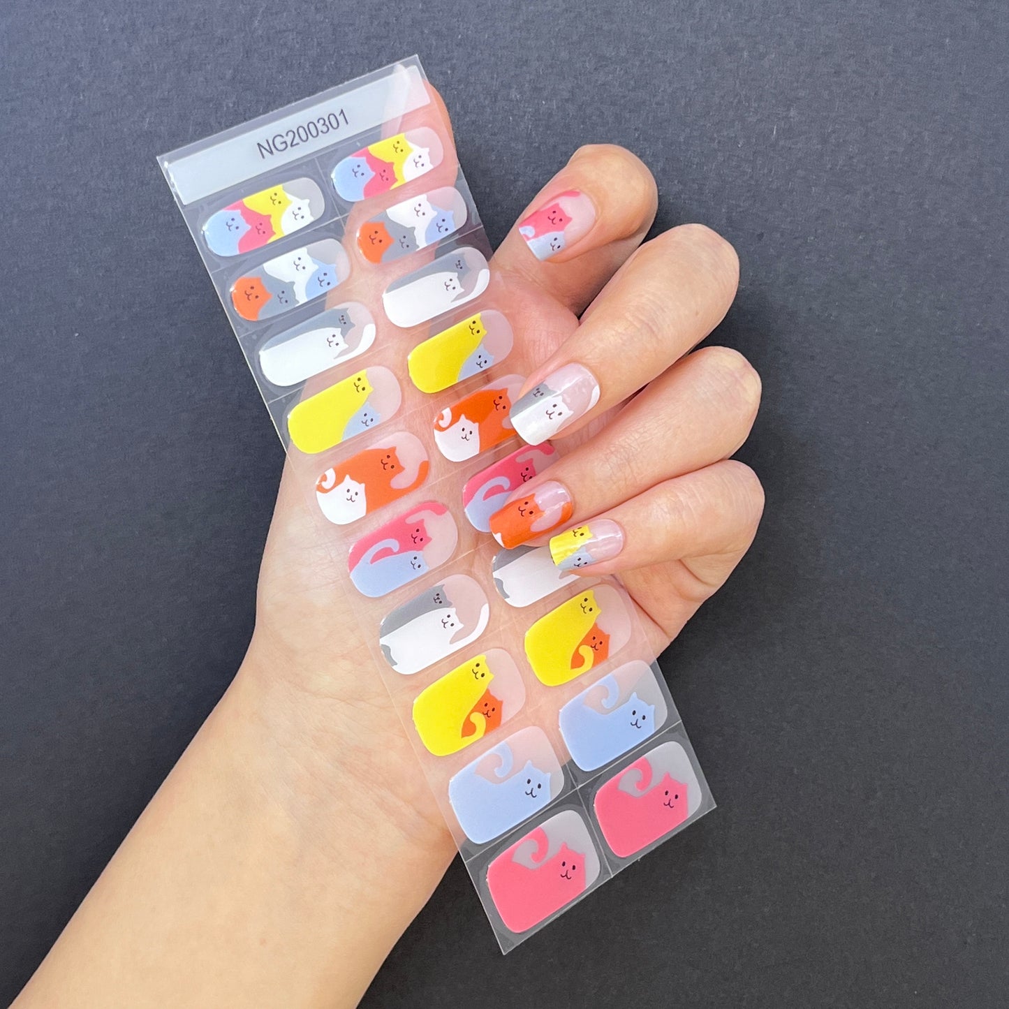 Colorful Cat Graffiti Semi cured Gel Nail Sticker Kit