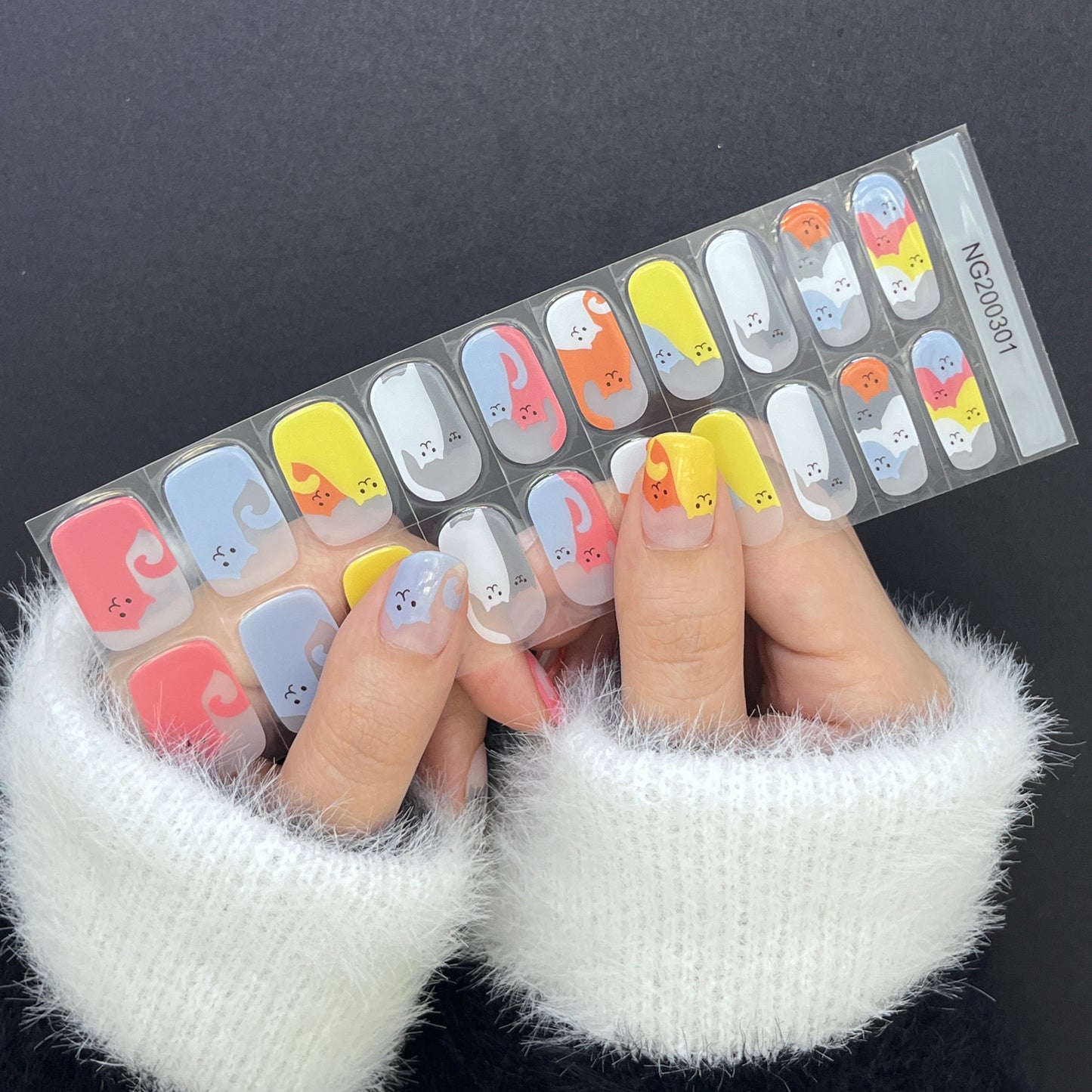 Colorful Cat Graffiti Semi cured Gel Nail Sticker Kit