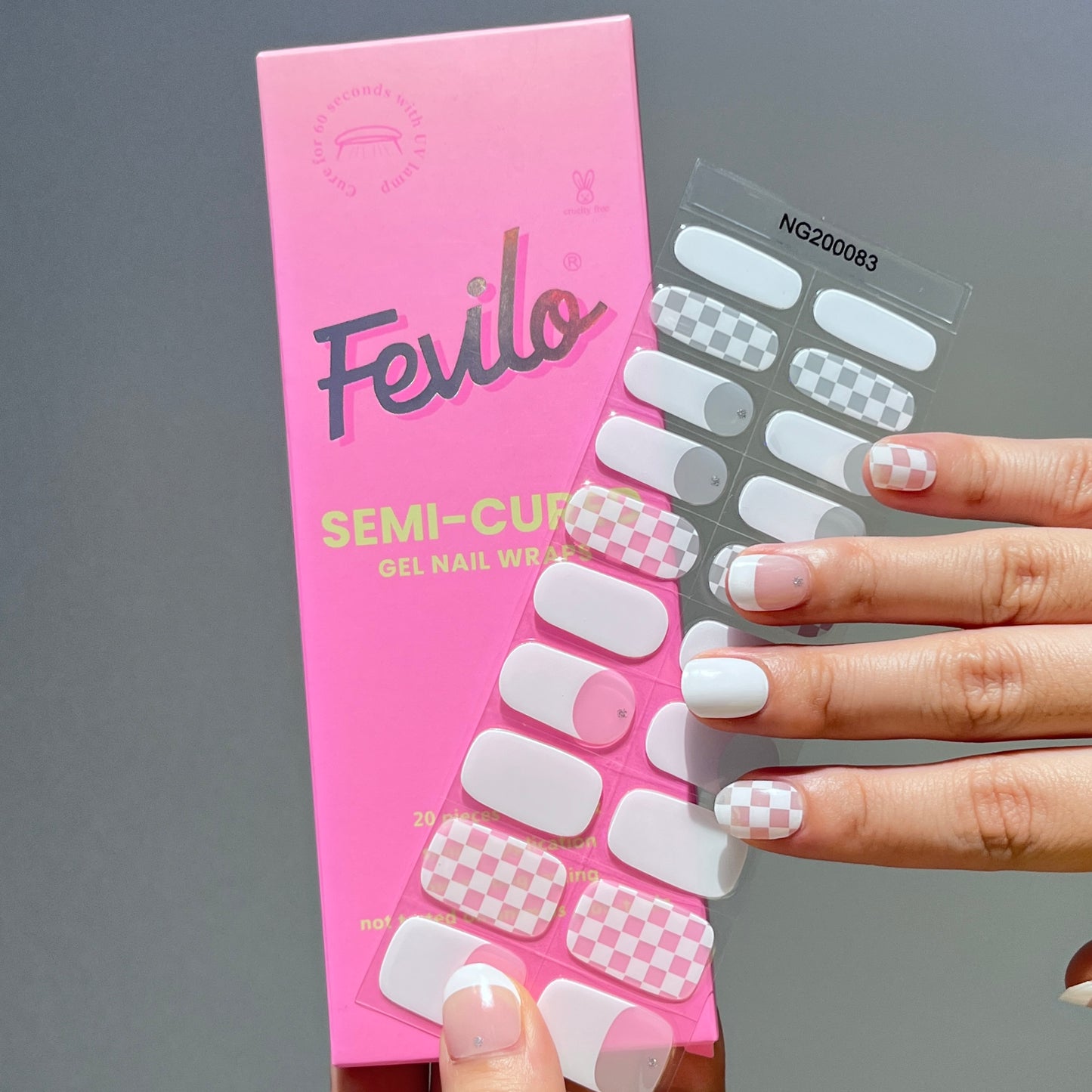 White French Checkered Semi cured Gel Nail Sticker Kit