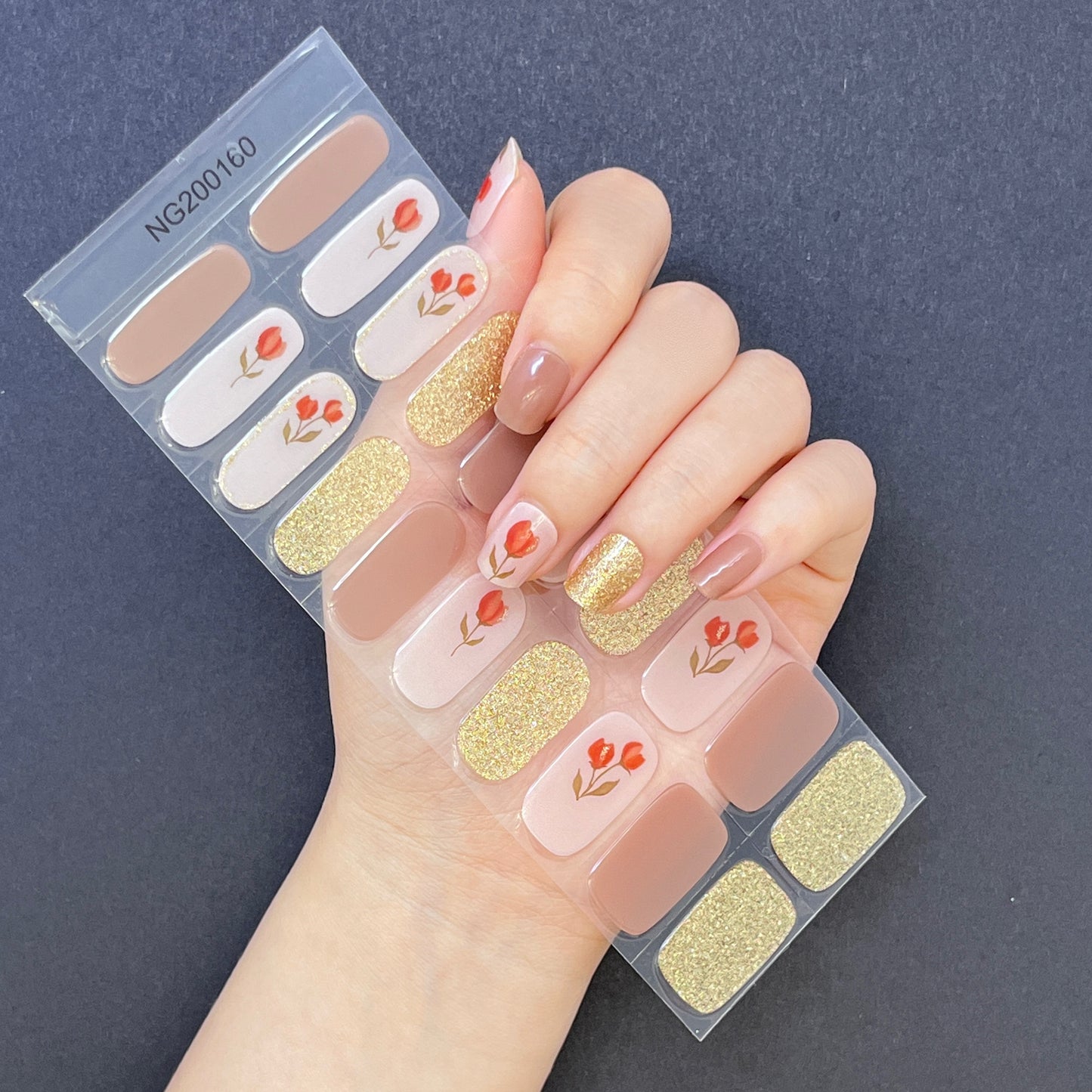 Gold-Plated Rose Semi cured Gel Nail Sticker Kit